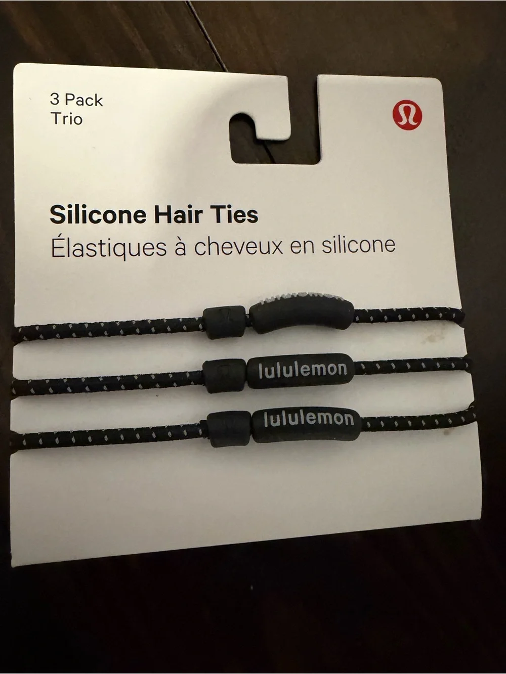 Lululemon Black Silicone Hair Tie Trio with Reflective Dots